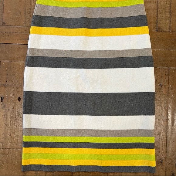 Karen Millen Striped Yellow White Gray Stretch BodyCon Sleeveless Dress 1 US 0 - Picture 3 of 10